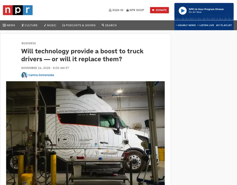 NPR’s report on the future of trucking, weighing driver-assistance technology against fully autonomous trucks