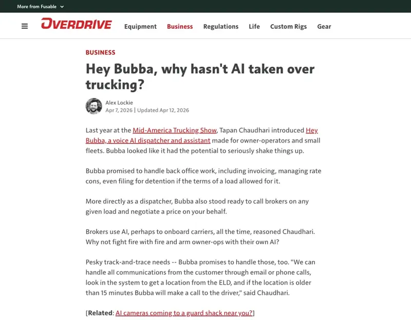 Overdrive asks “why hasn’t AI taken over trucking?” — the honest answer is that AI is handling the paperwork, not the judgment